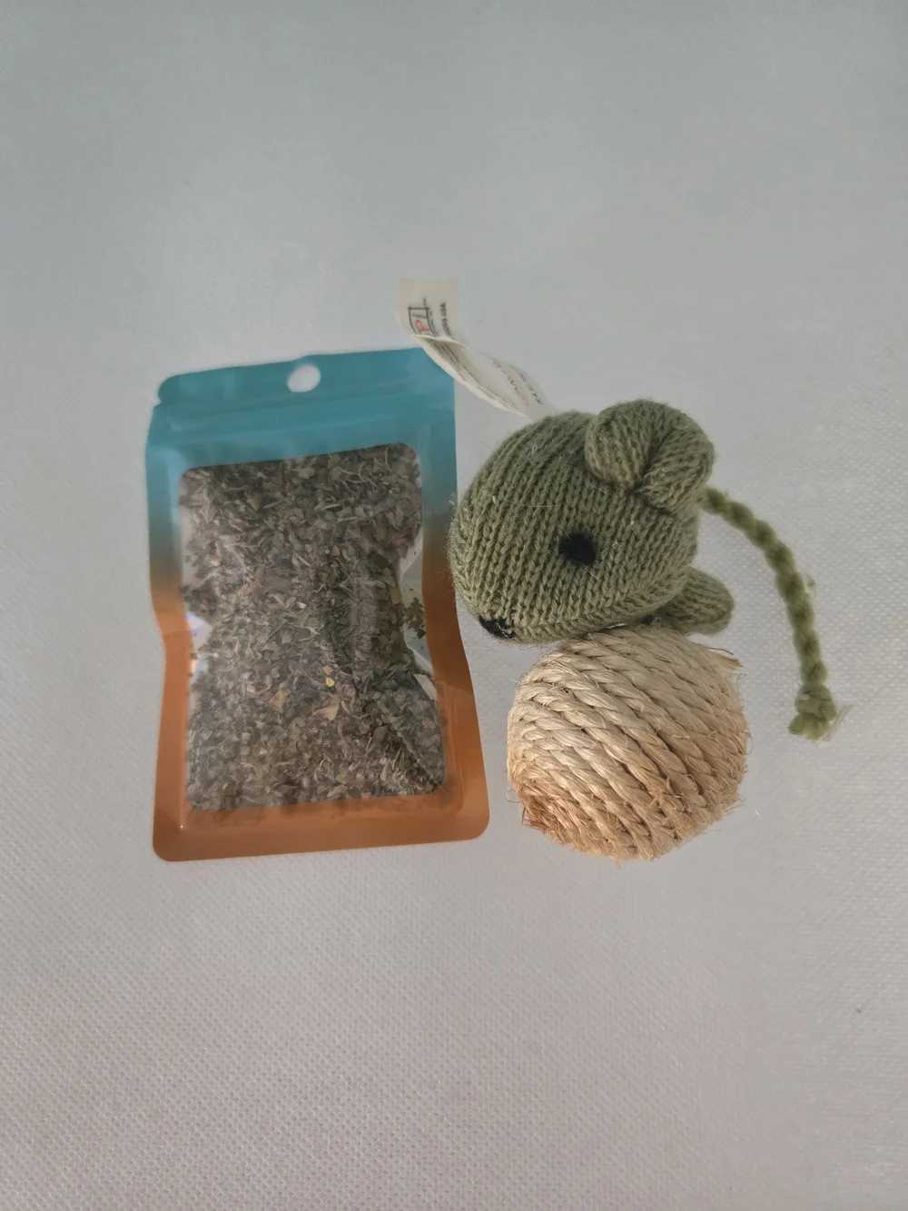 4/$15 Catnip Toy Bundle W/ Green Knit Mouse and Natural Sisal Ball Natural Home